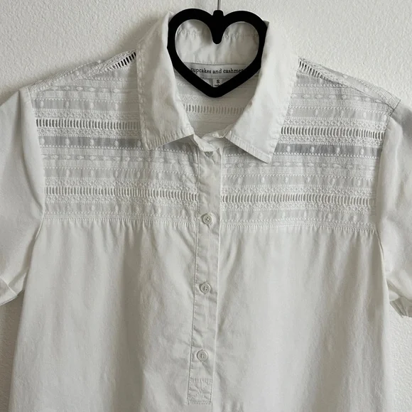 Cupcakes & Cashmere White Embroidered Cotton Collared Shirttail Mini Dress Sz S - Picture 5 of 9